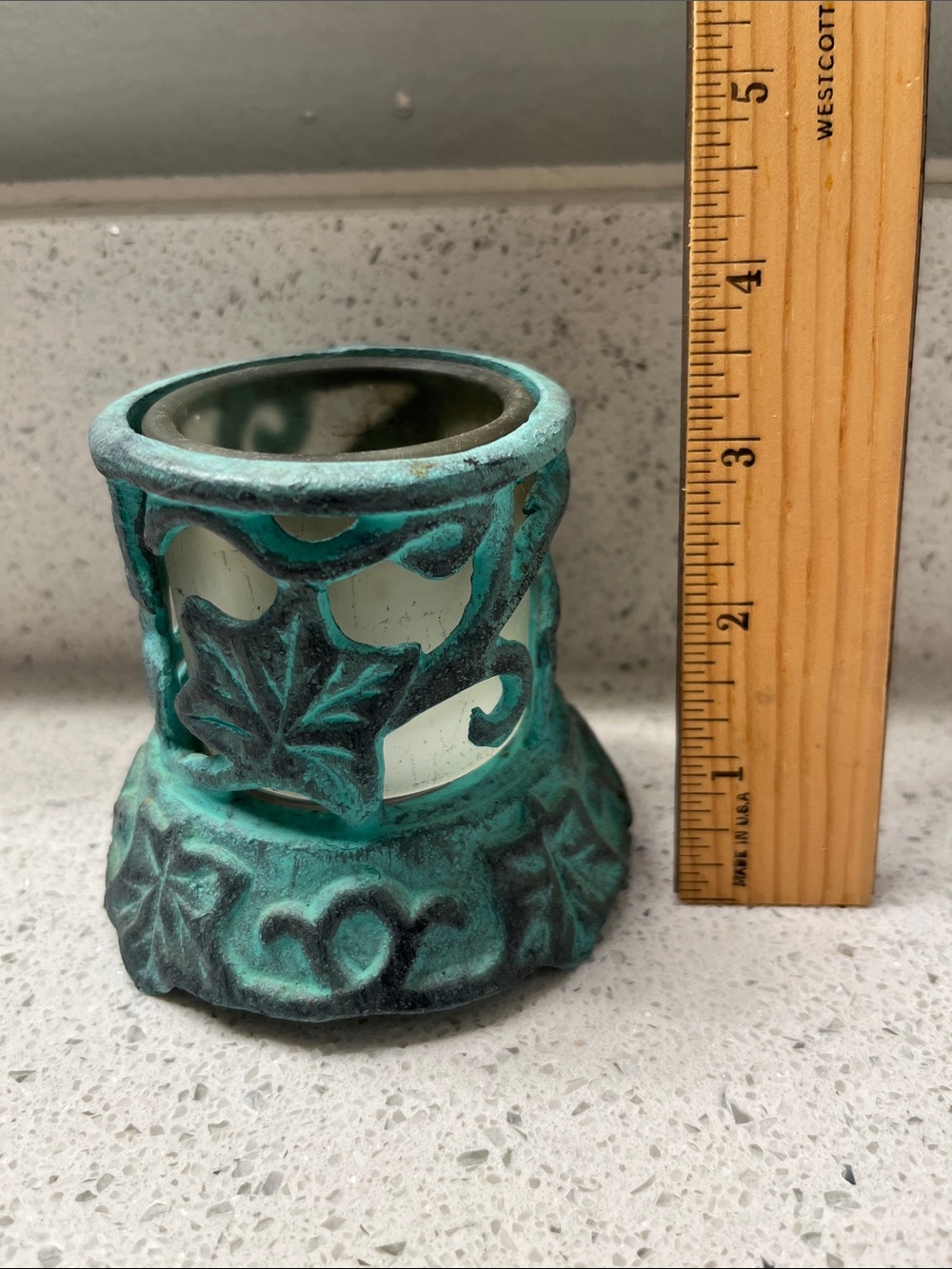 PartyLite Teal Green Leaf Votive Holder